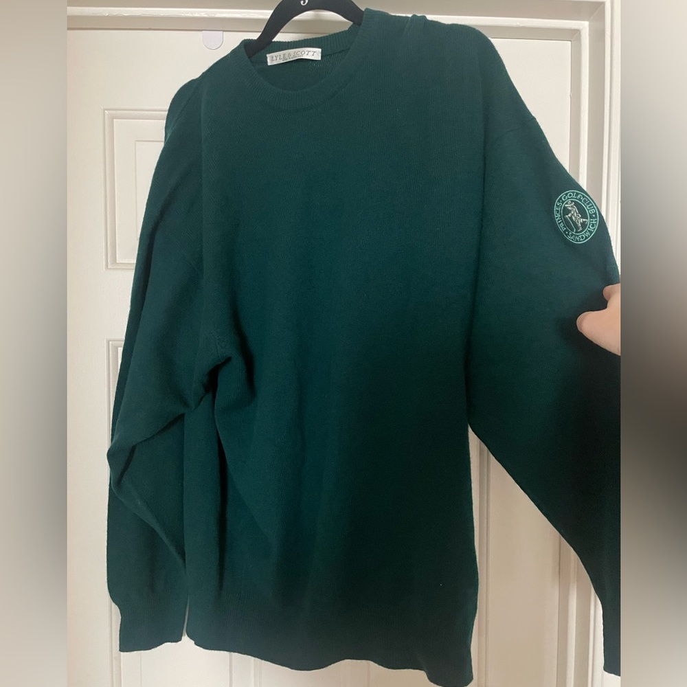 Lyle & Scott 100% Wool Sweater Pullover Green Golf Logo Princes Golf Club XL